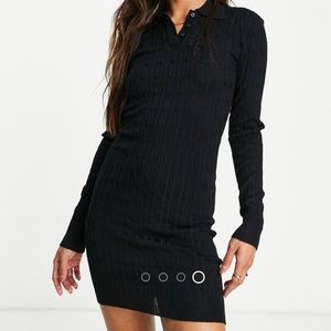 NWT! GIANNI FERAUD knit polo sweater dress black 6